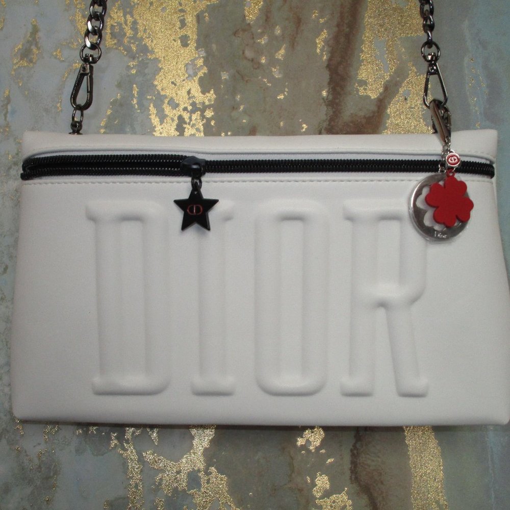 White Dior Pouch Purse & Dior Keychain